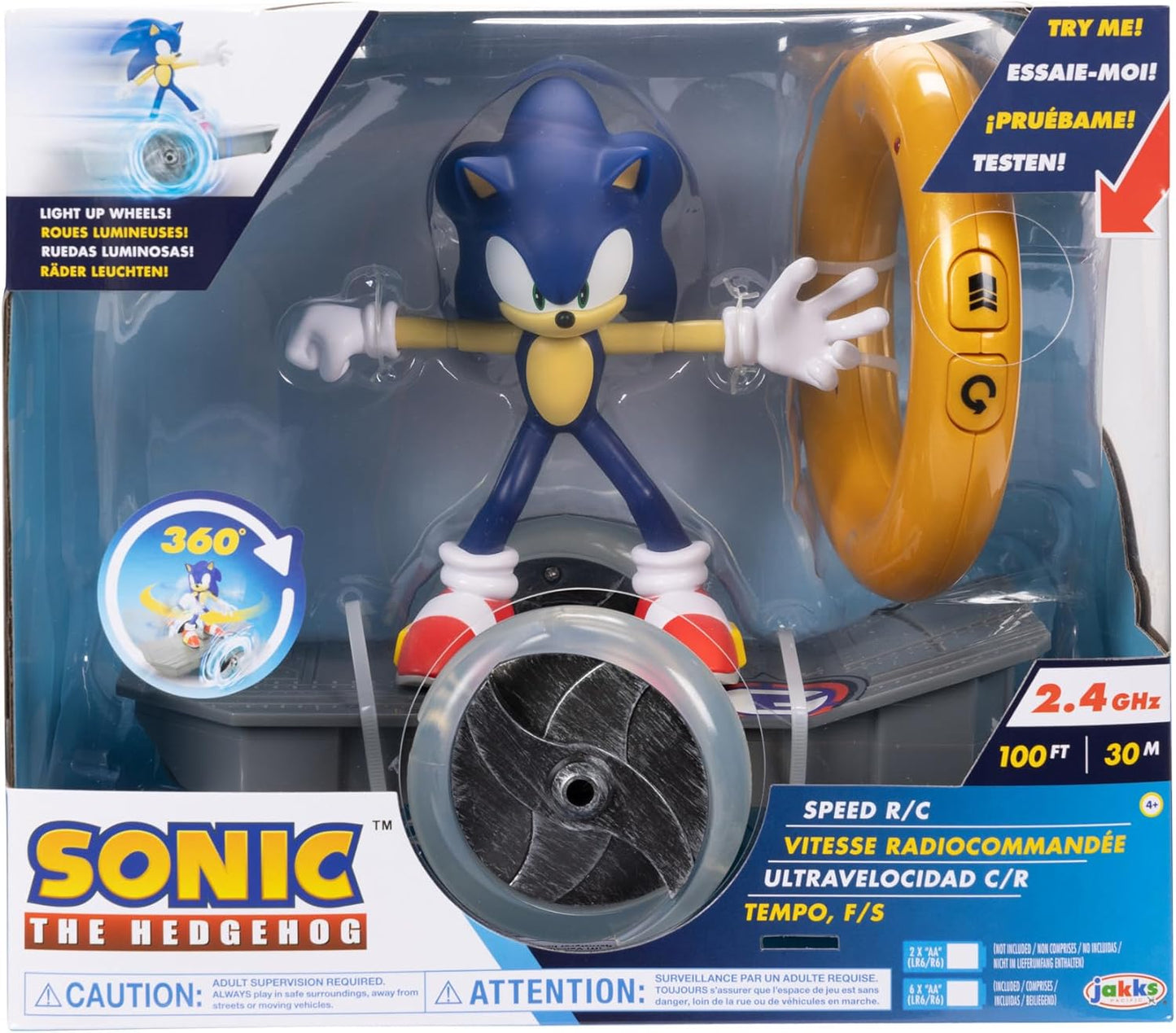 JAKKS Pacific Sonic The Hedgehog Speed RC Skateboard Vehicle with Gold Ring Controller – Light Up Wheels & 360 Spins, Turbo Mode for Extra Boost, 2.4GHz, 100FT Range