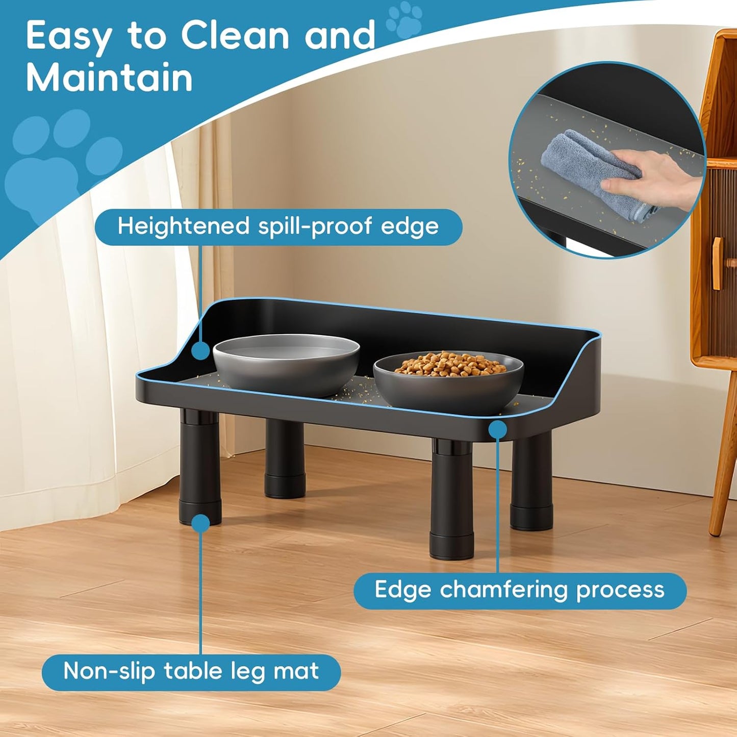 Elevated Dog Food Bowl Stand - Adjuastable Raised Dog Feeding Station with Splash Gard 16" W Pet Cat Food Table for Large Dogs No Bowl Included
