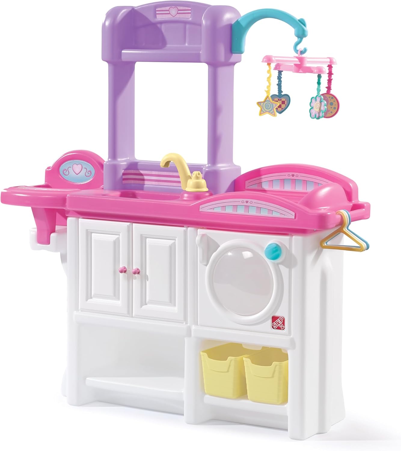 Step2 Love & Care Deluxe Baby Doll Nursery Playset for Kids, Compact Changing Station & Crib, Made of Durable Plastic, Includes Toy Accessories, For Toddlers 2-6 Years Old, Pink