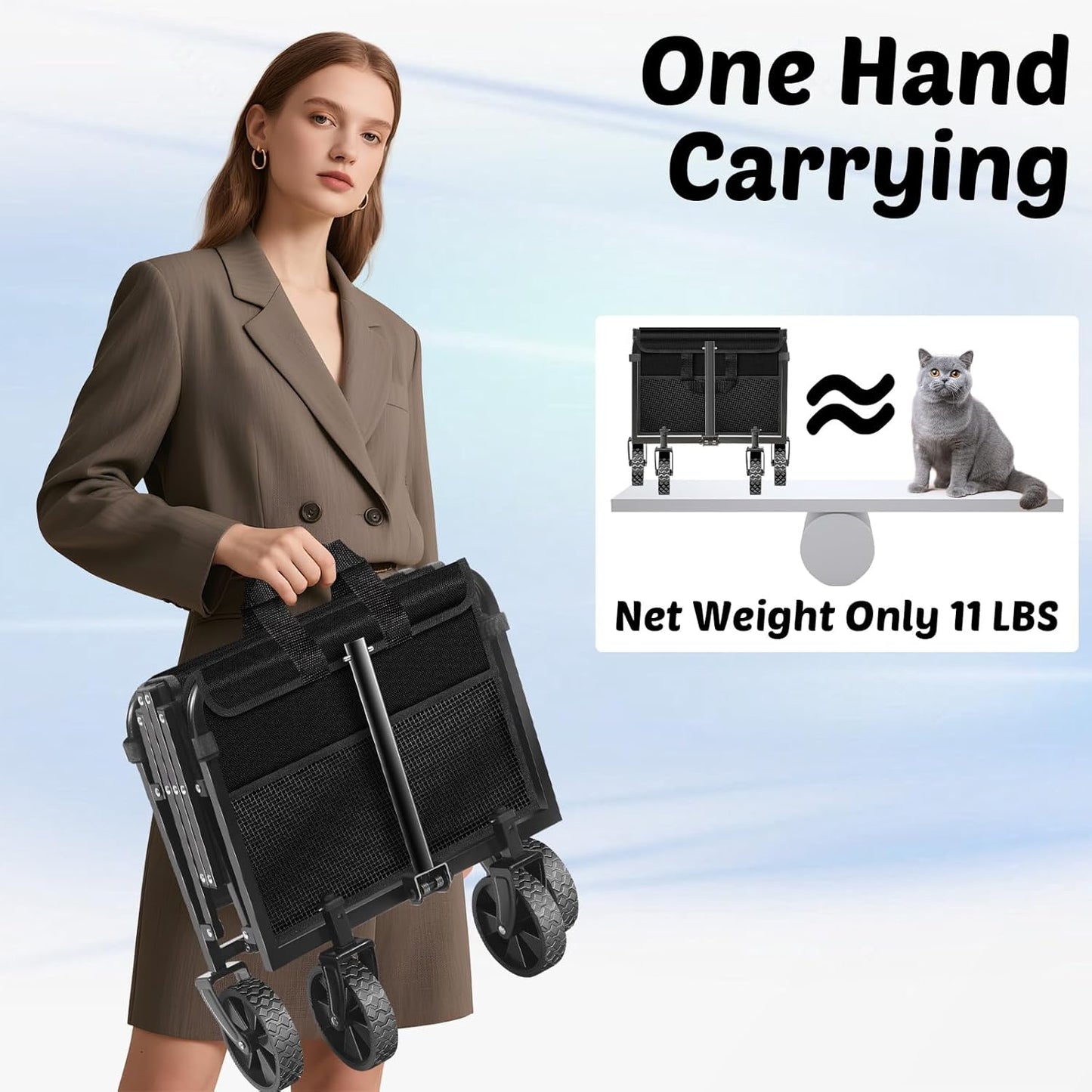 Wagons Carts Foldable, 280 Lbs with Adjustable Handle, Black Lightweight Portable, Collapsible Wagon for Beach Trip, Camping, Shopping, Sports, Travel, Picnic and Grocery (Dark Black)