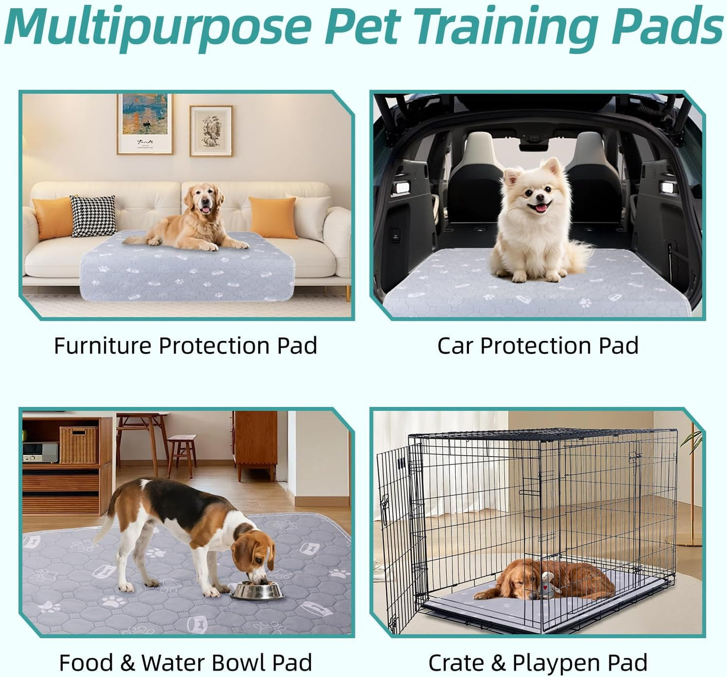 Washable Puppy Pads - Reusable, Ultra Absorbent & Leak-Proof Pee Pads for Dogs Washable with Non-Slip Backing for Indoor Potty Training, Playpens & Sofa in Light Gray (2-Pack, 36"x41")