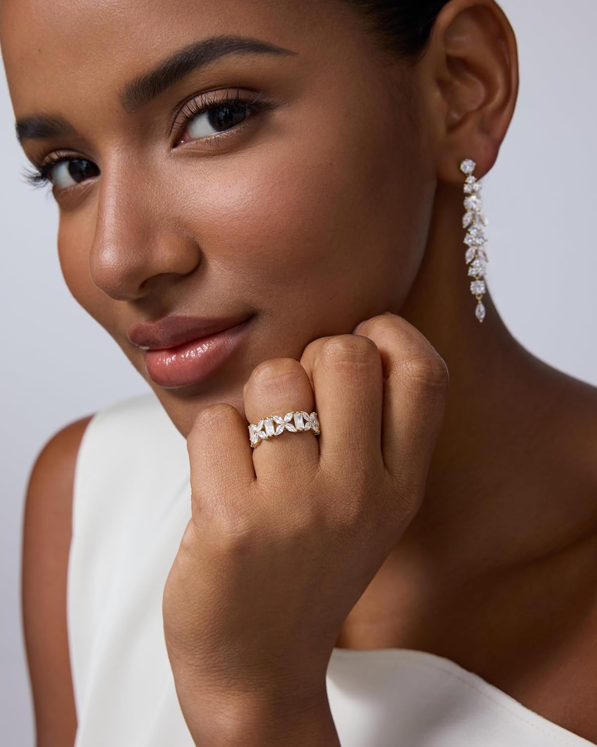 PAVOI 14K Gold Plated Marquise Eternity Rings for Women - Cubic Zirconia Chunky Stackable Wedding Ring - Statement Baguette CZ Gold Wedding Bands for Women - Promise Band Bridal Jewelry
