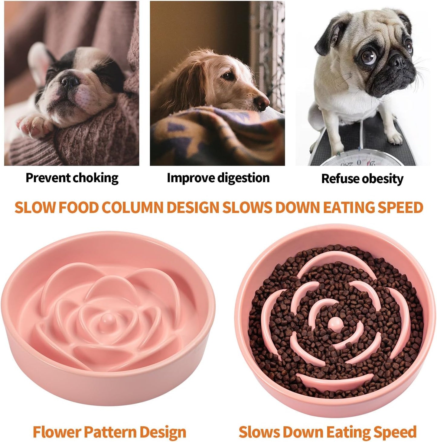 Pink Ceramic Slow Feeder Dog Bowl for Small and Medium Breed,Elevated/Raised 6.1 in Slow Feeding Bowl,Puzzle Dog Food Bowl for Fast Eater,Maze Dish for Fast Eater