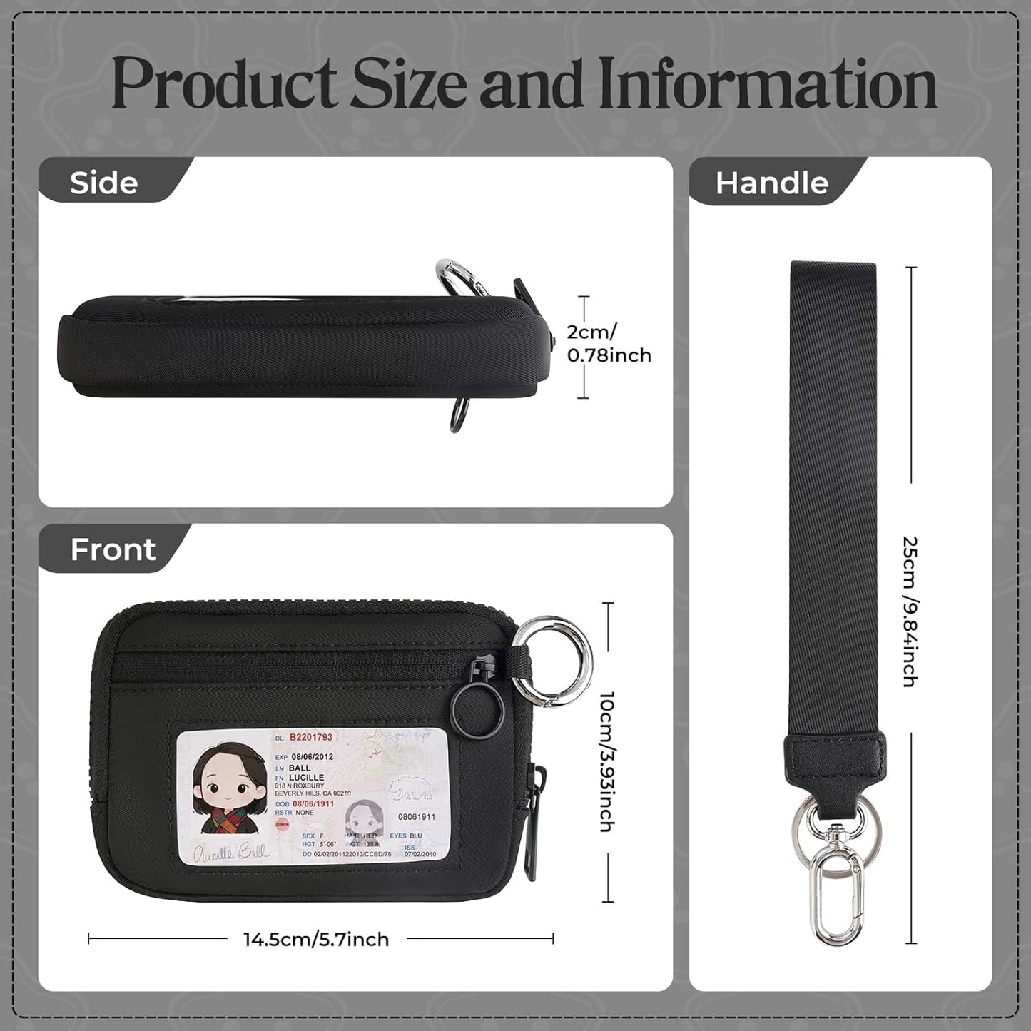 KeyChain Wallet Wristlet Wallets For Women Iris Wallet Zip Card Case with ID Window (black)