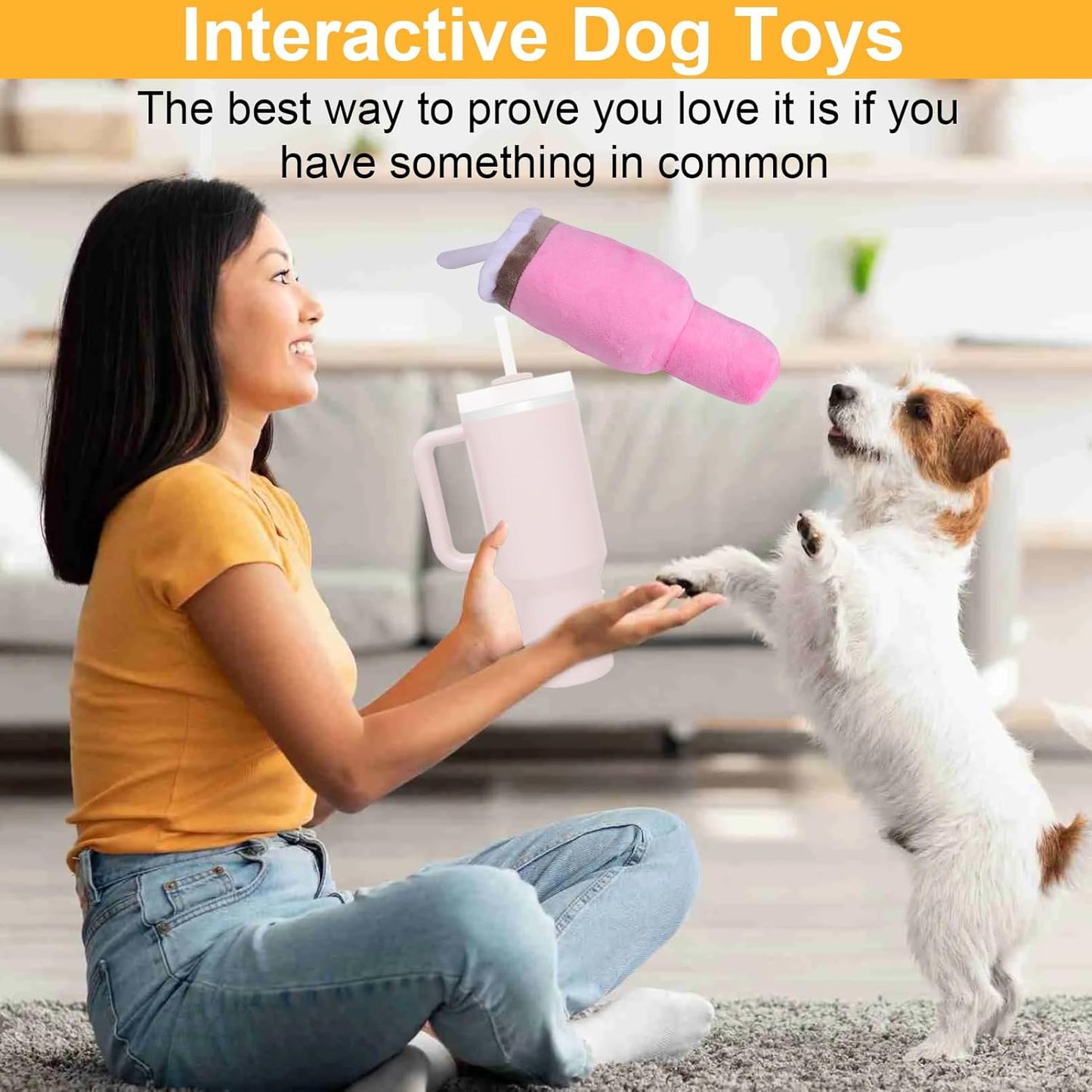 Mity Rain Funny Tumbler with Handle Cup, Interactive Squeaky Dog Toys for Small/Medium/Large Dogs (1 Pink)