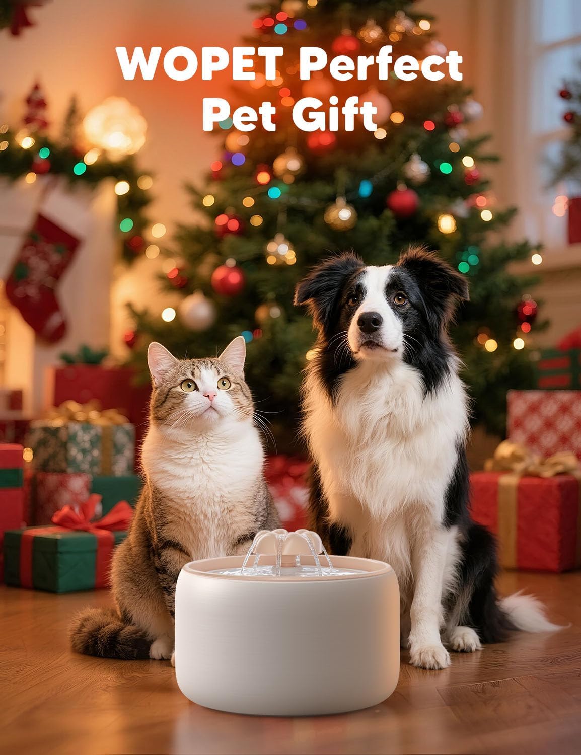 WOPET Premium Ceramic Cat Water Fountain W03 Lite，3L/101oz Automatic Pet Water Fountain for Cats & Dogs, Dishwasher Safe，Luxury Cat Fountain with Ultra-Quiet Pump and Filter & Sponge