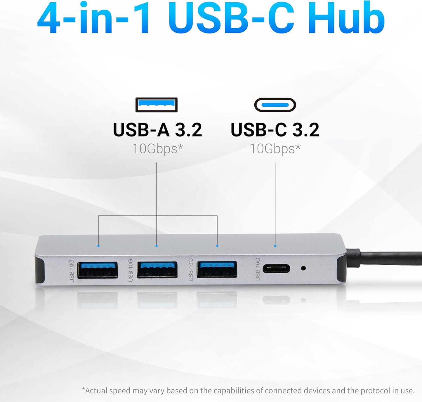 Amazon Basics USB 3.2/3.1 Gen 2 Multiport USB C Hub Dock, 10Gbps, USB-C to 1xUSB-C/3xUSB-A, Works with Windows/Mac, Silver, Black