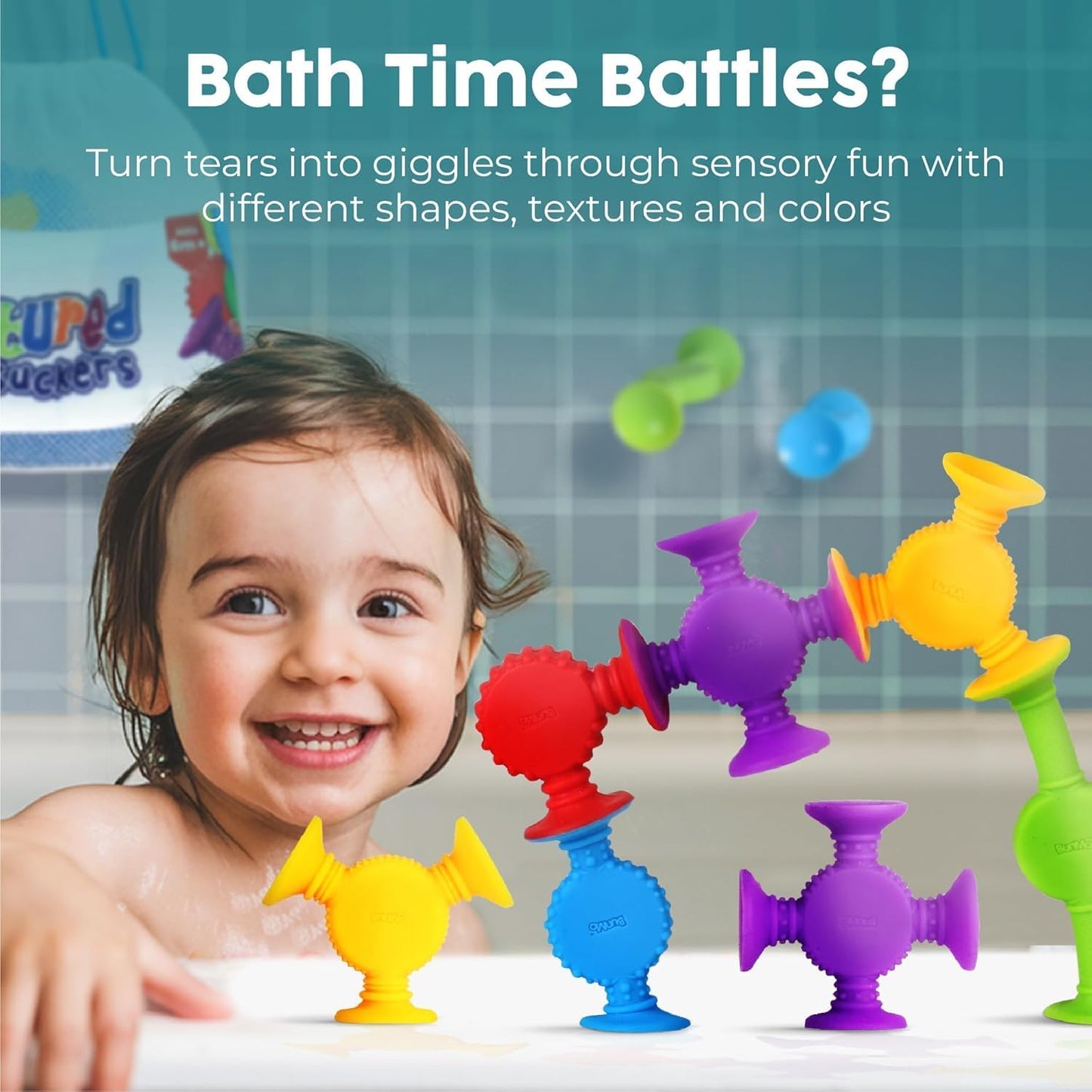 BUNMO Easter Basket Stuffers for Toddler - Bath Toys Suction - Easter Basket Stuffers - Fine Motor Skills - Stimulating Sensory Toys - Non-Mouthable 3+ - Textured 10pk