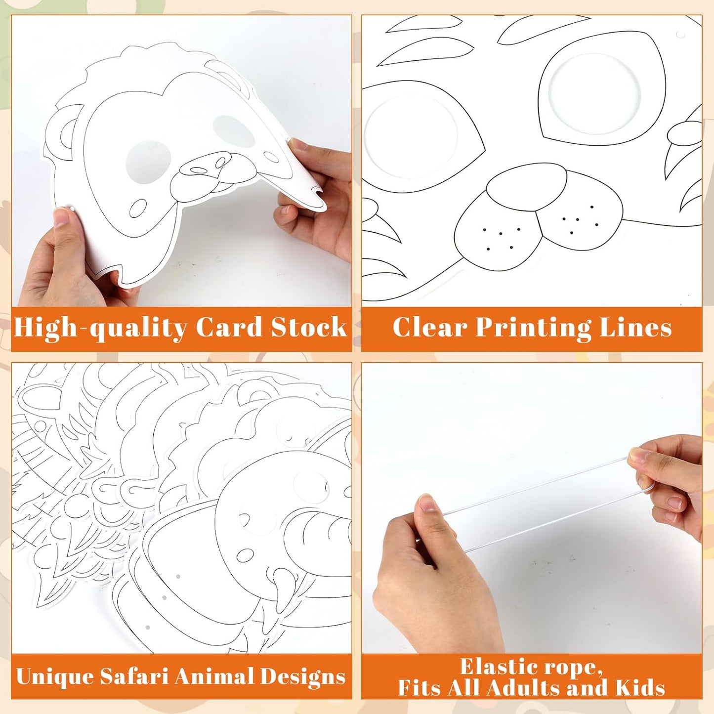 63Pcs Color Your Own Animal Masks Crafts for Kids DIY Paper Blank Jungle Animal Party Favors Lion Tiger Monkey Masks Making Kits with Ropes for School Class Activities Birthday Party Supplies