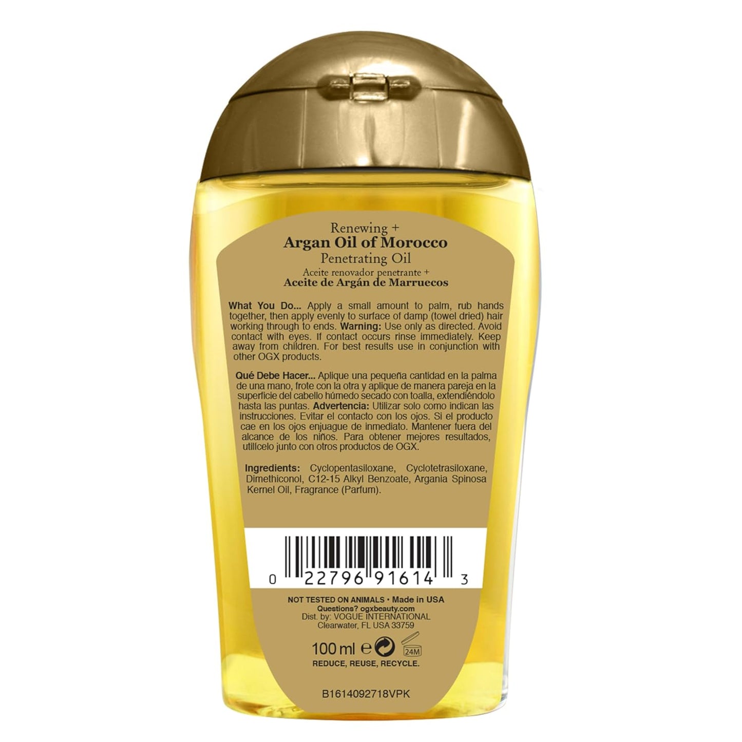 OGX Renewing + Argan Oil of Morocco, Cold-Pressed Argan Oil for Hair Penetrating Treatment & Shine, Moisturizing & Strengthening Silky Oil for All Hair Types, Paraben & Sulfate Free, 3.3 fl oz | Renewing, Moisturizing, Strengthening, Silky Oil, All Hair T