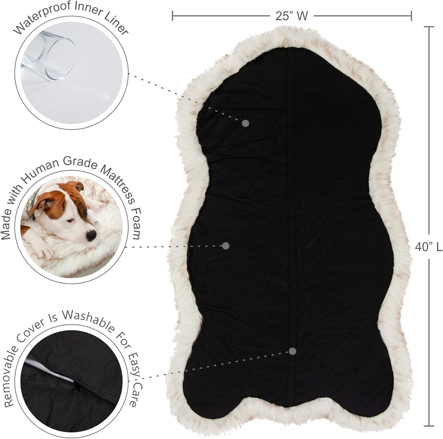 IHAPPYDOG Replacement Dog Bed Cover, Machine Washable (White w/Brown Tips, Medium 40x25)