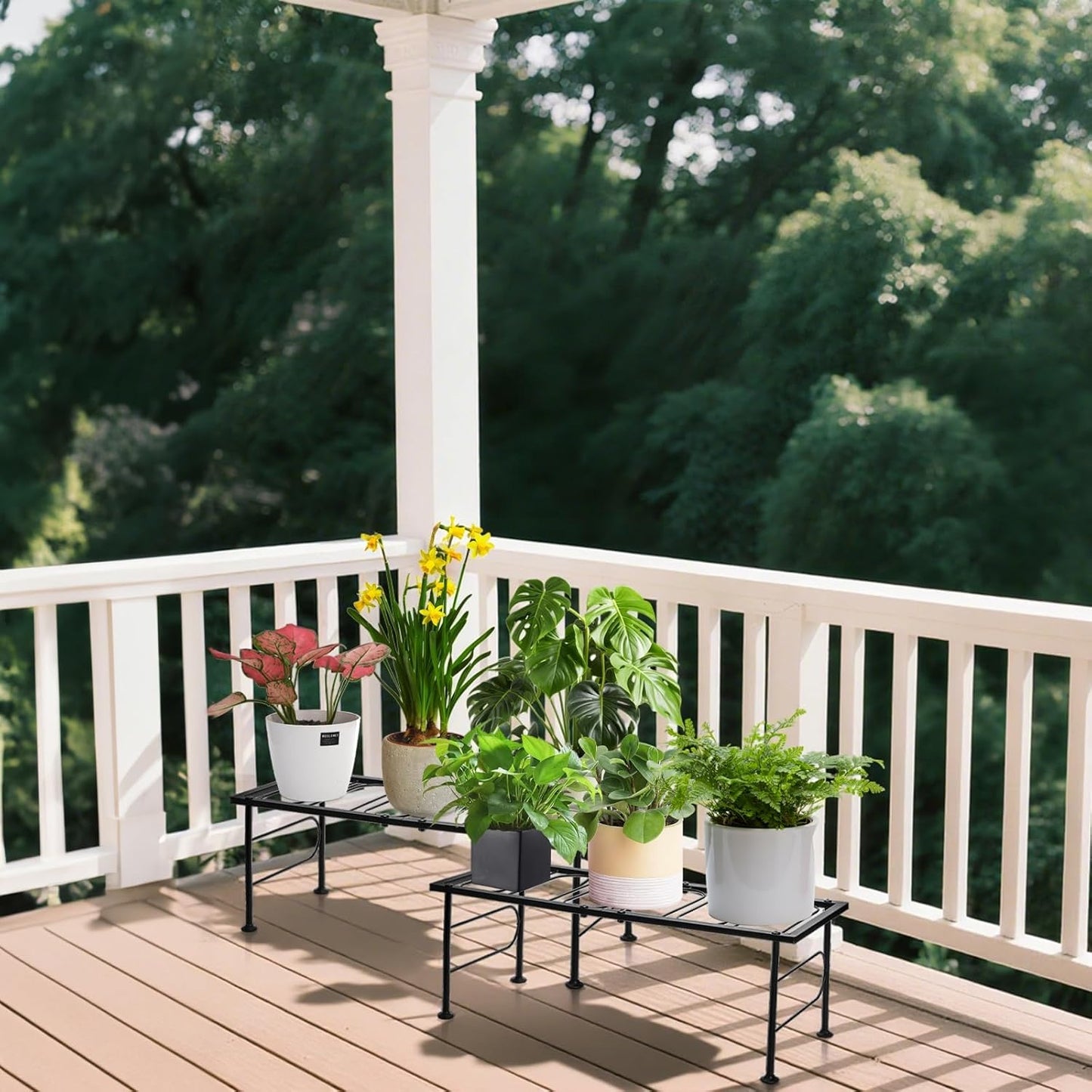 2 Pack Metal Plant Stand Indoor Outdoor, 1 Tier Heavy Duty Flower Pot Stands, Space-Saving Ladder Planter Holder, Decorative Flower Display Rack for Patio Living Room Garden Corner Balcony