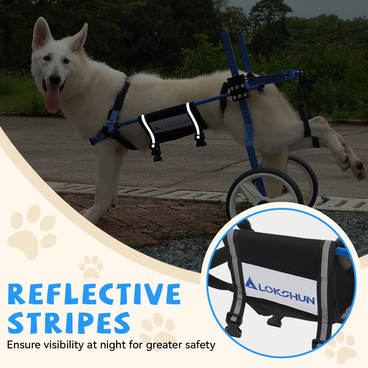 Dog Wheelchair for Back Legs Large, Heavy Duty Wheelchair for Dogs, Adjustable Dog Carts with Wheels for Disabled Hind Legs, Solid Metal, 77lb Capacity, with Protection Pads, Sling Lift - Blue