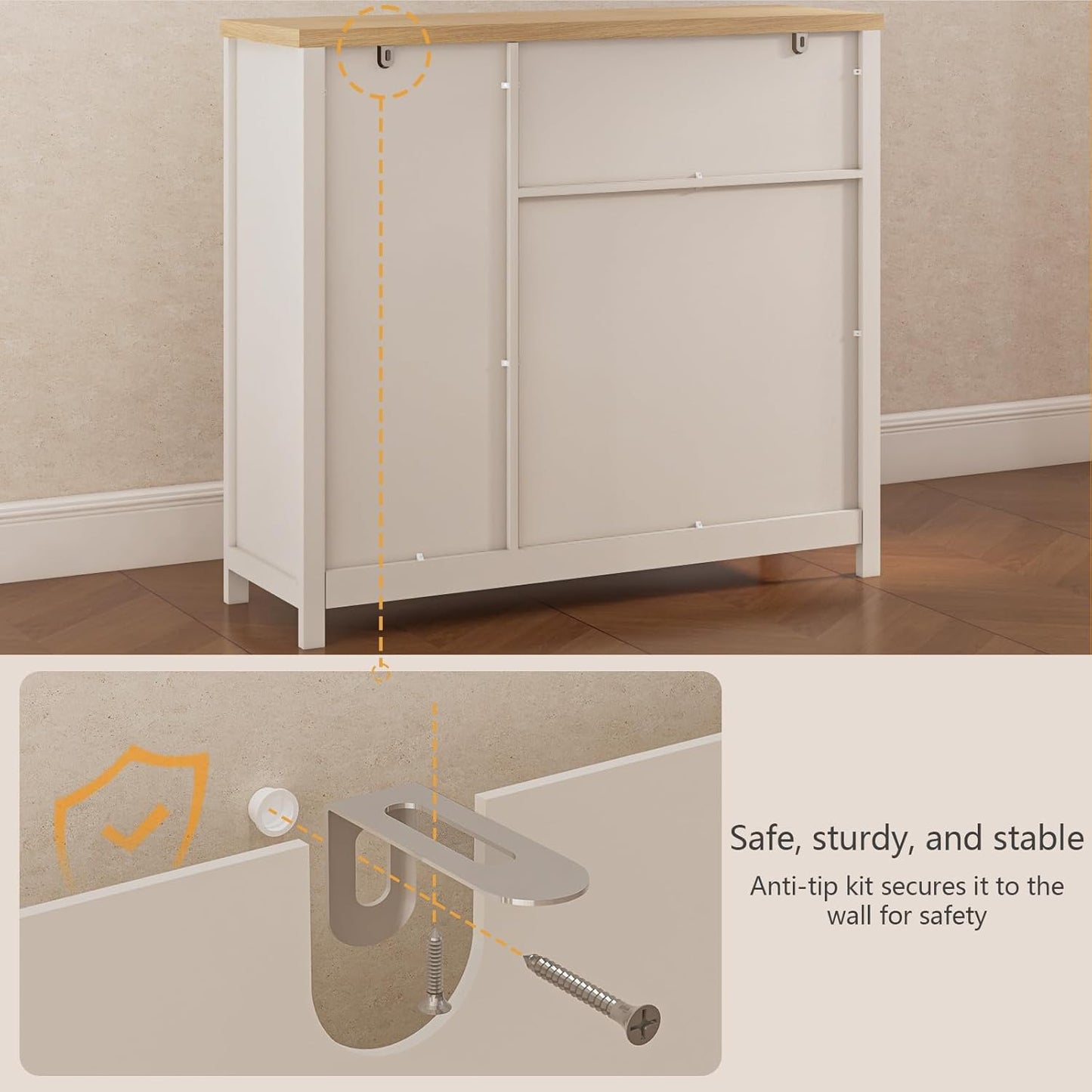Storage Cabinet with Doors and Drawers,Kitchen Storage Cabinets，with Drawer and Adjustable Shelf（White）