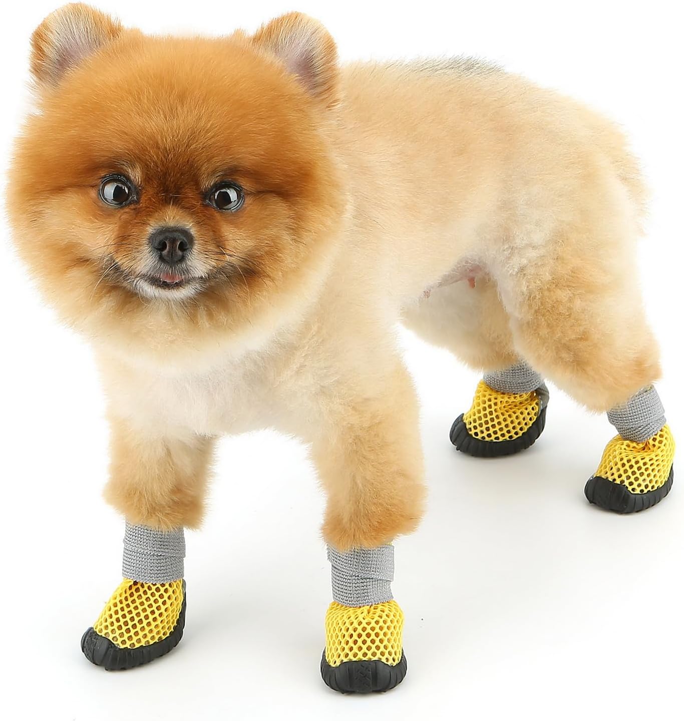 Dog Boots, Small Dog Shoes and Paw Protectors Summer Hot Pavement Anti-Slip Sole and Skid-Proof Mesh Breathable Nonslip Puppy Booties for Hardfloors Walking Running Hiking,Yellow,4#