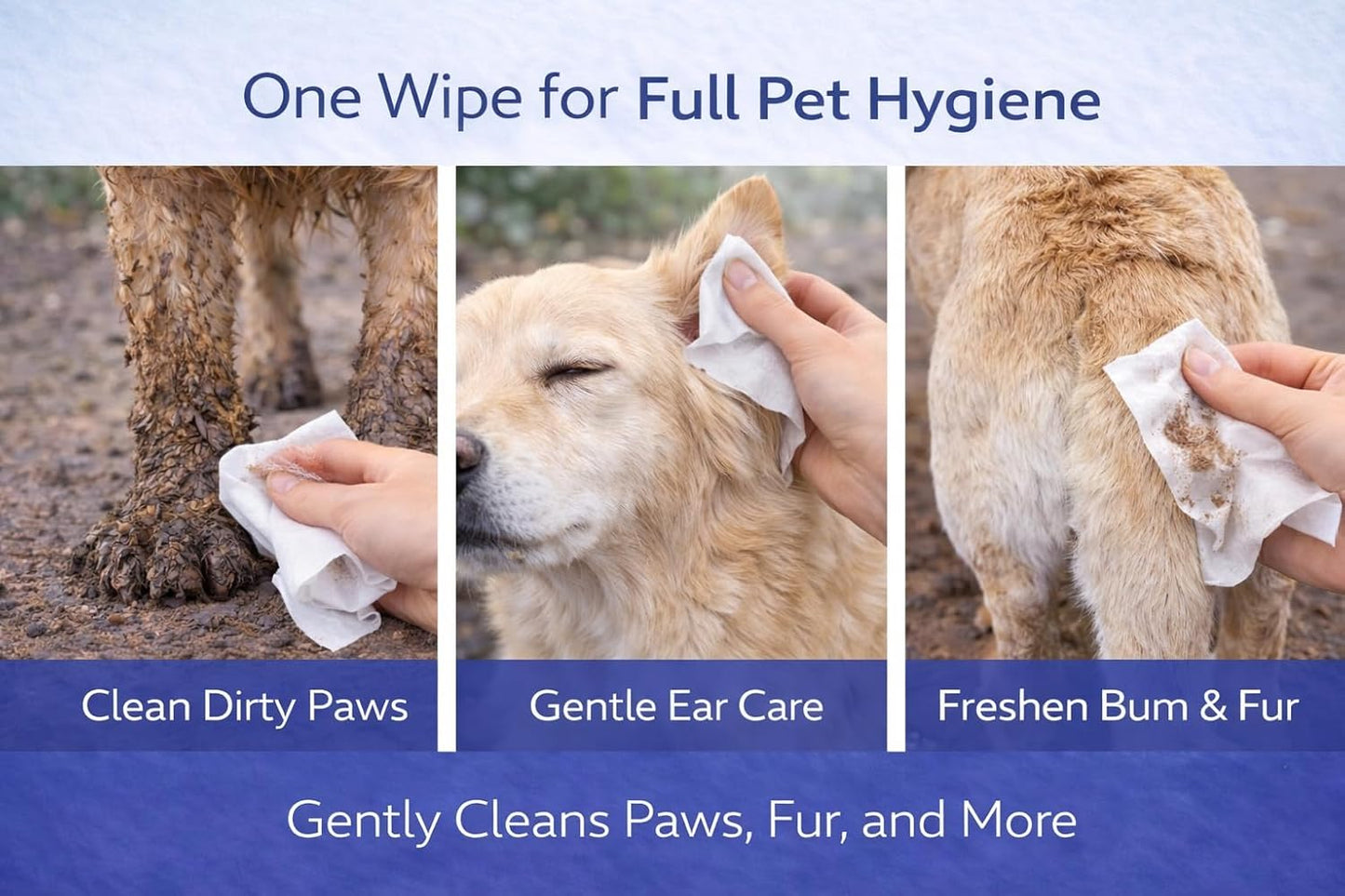 100 Count Dog Wipes, Plant-Based Bamboo Pet Wipes for Dogs & Cats, No Rinse Cleaning for Paws, Body & Butt, Deodorizing & Gentle