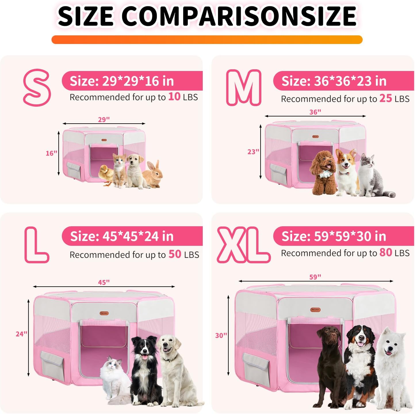 Dog Playpen, Portable Pet Play Pen Foldable Carrying Case, Puppy Pens Outsid for Small Cat Indoor/Outdoor, Removable Mesh Shade Cover