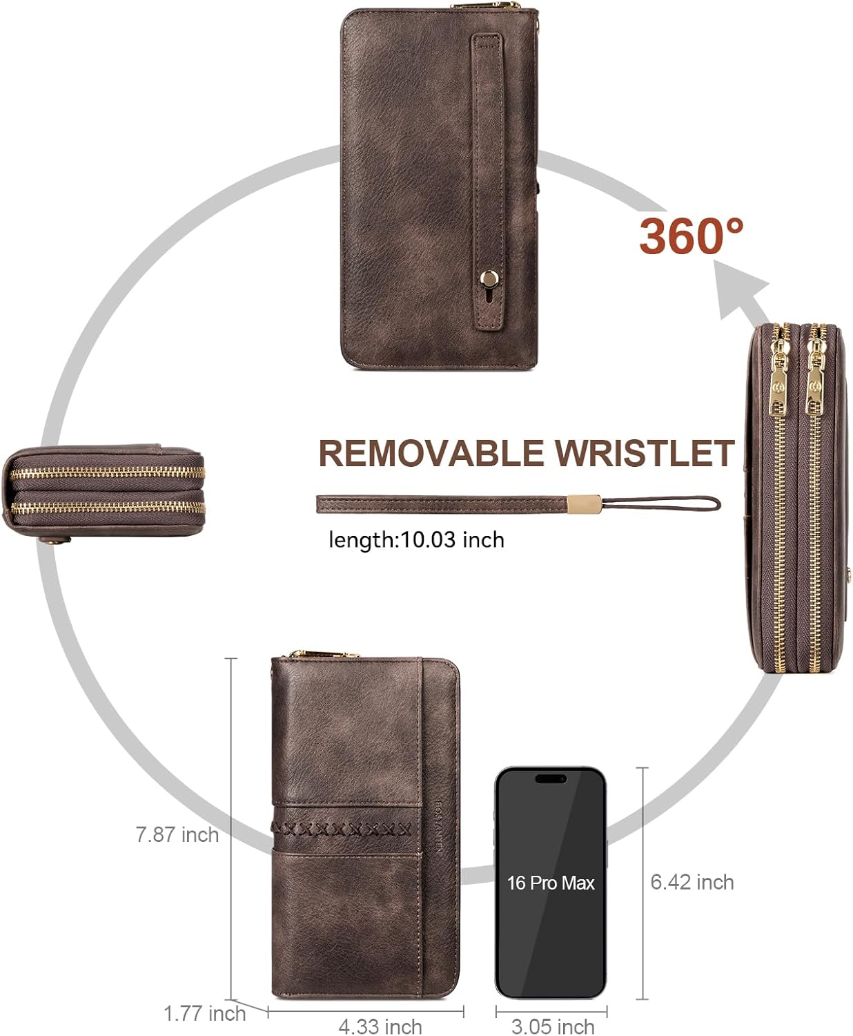 BOSTANTEN Wallets for Women Leather RFID Double Zipper Around Credit Card Holder Large Capacity Wristlet Clutch Wallet
