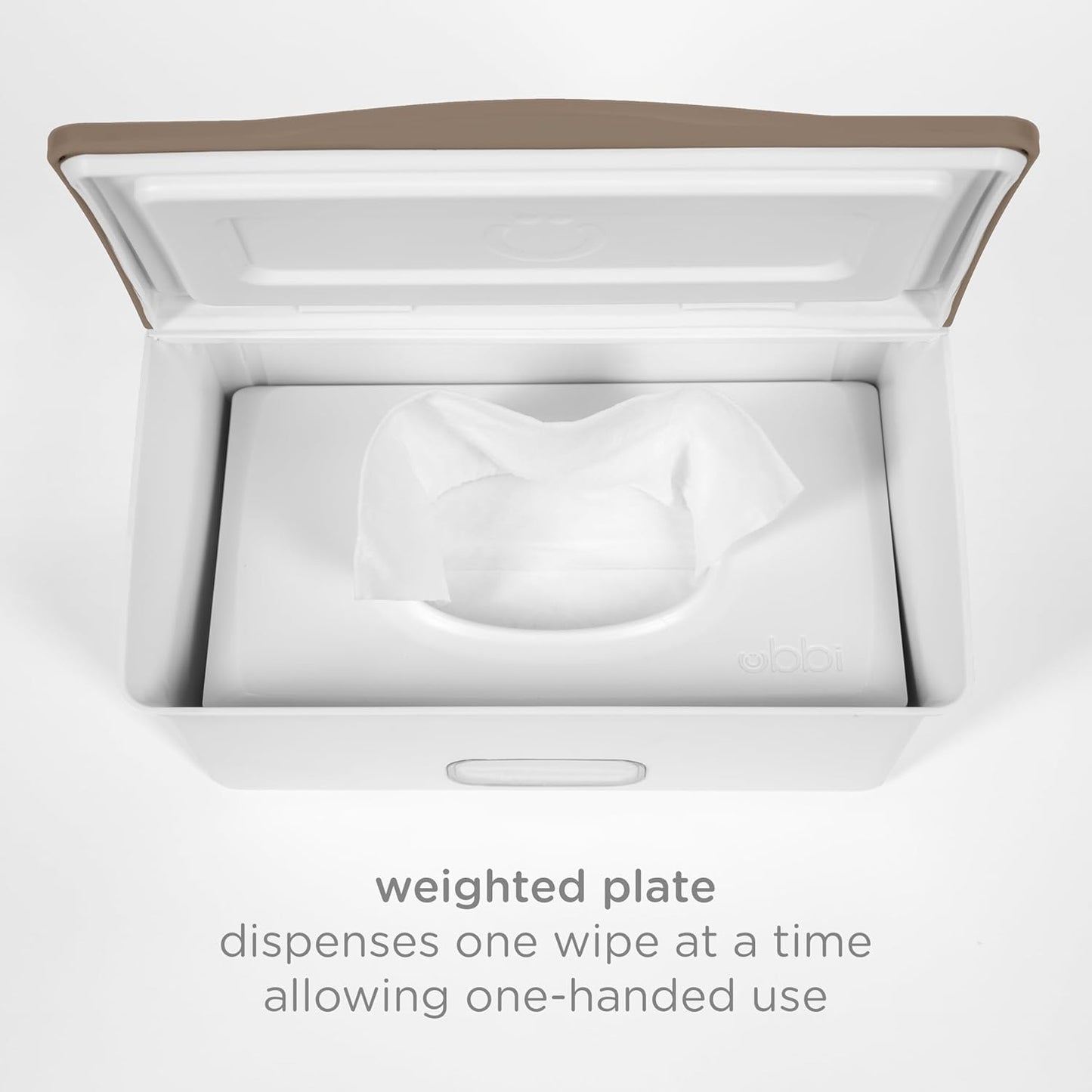 Ubbi Baby Wipes Dispenser with Weighted Plate and Secure Seal, Nursery and Baby Registry Essential to Keep Wipes Fresh, Taupe