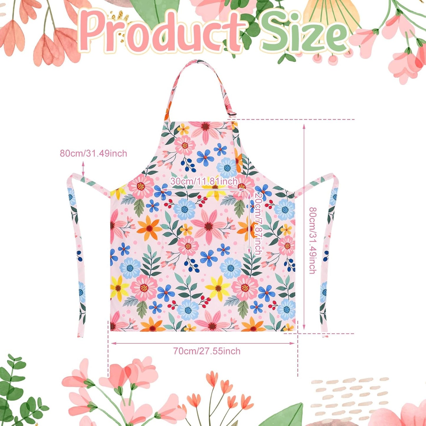 2 Pack Floral Apron for Women with Pockets, Adjustable Kitchen Chef Apron for Cooking, Baking, Gardening, Crafting