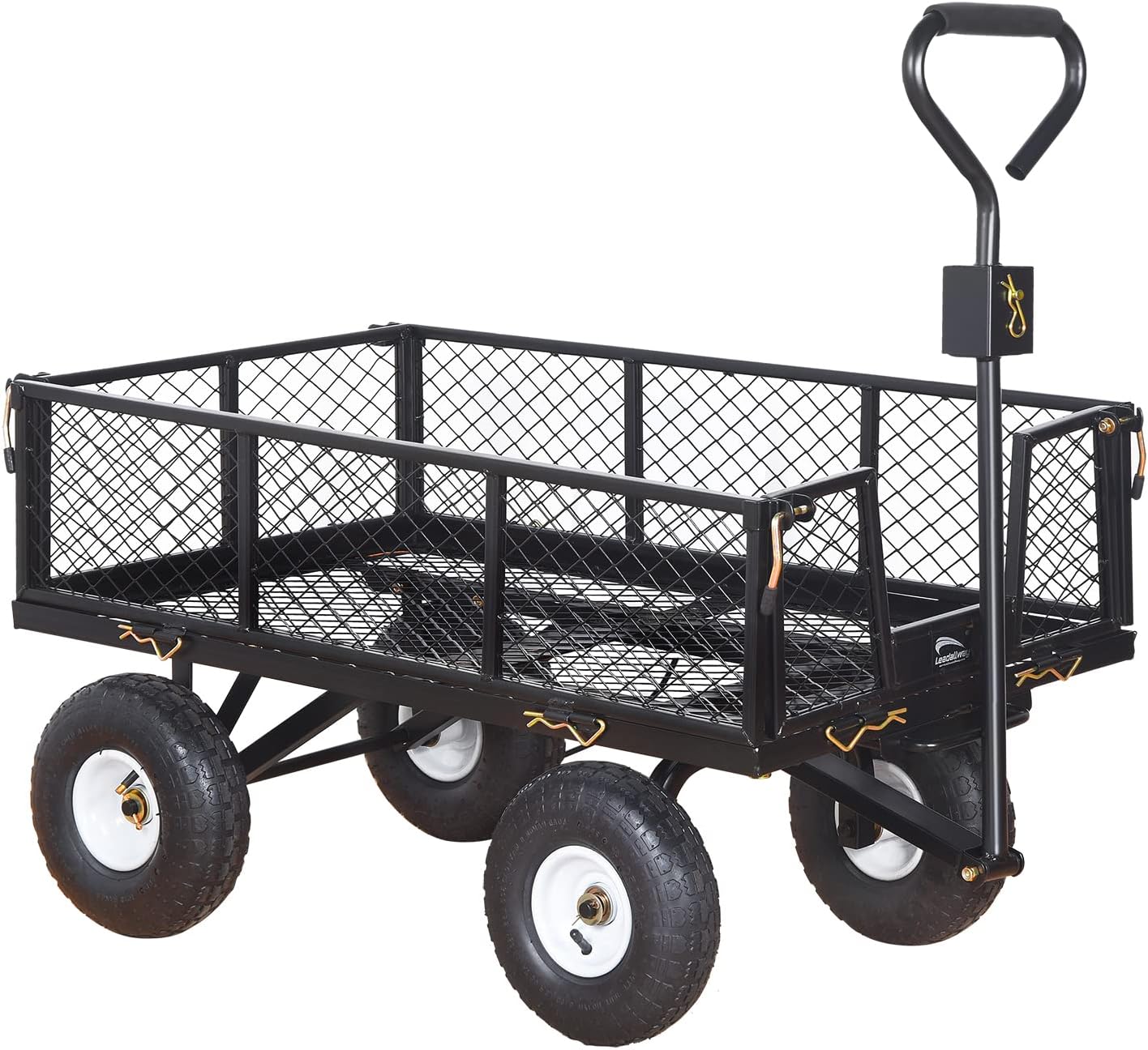 Heavy Duty Steel Garden Cart Large Size with Liner and Iron Frame,Steel Frame Dump Cart with Removable Sides,660lbs Capacity Black