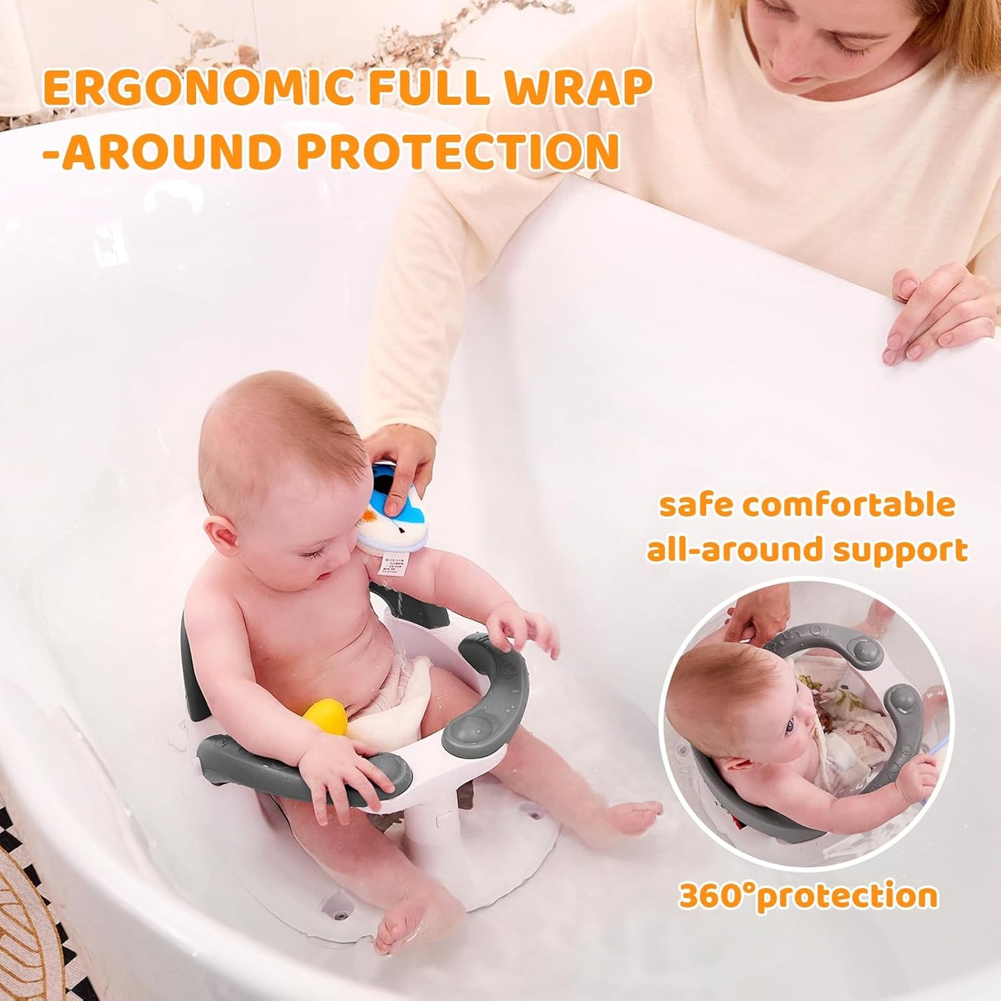 Baby Bath Seat for Babies 6 Months & Up Sitting Up,Infant Bath Seat with Temperature Alert+Open Backrest+on/Off Armrest,Toddler Bath seat Baby Bath Chair for Bathtub,Tub,Sink Grey