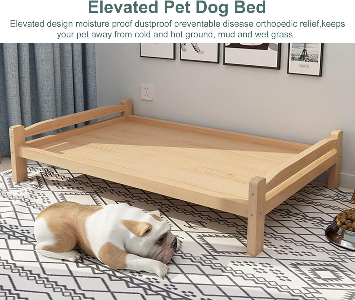 Pet Bed Wooden Raised Dogs Cot with Grey Mattress, Orthopedic Joint Relief Elevated Pet Cat Bed Frame, for Indoor, Outdoor, Training, Easy Assemble (Size : L-91x56x25cm/35.8x22x9.8) ()