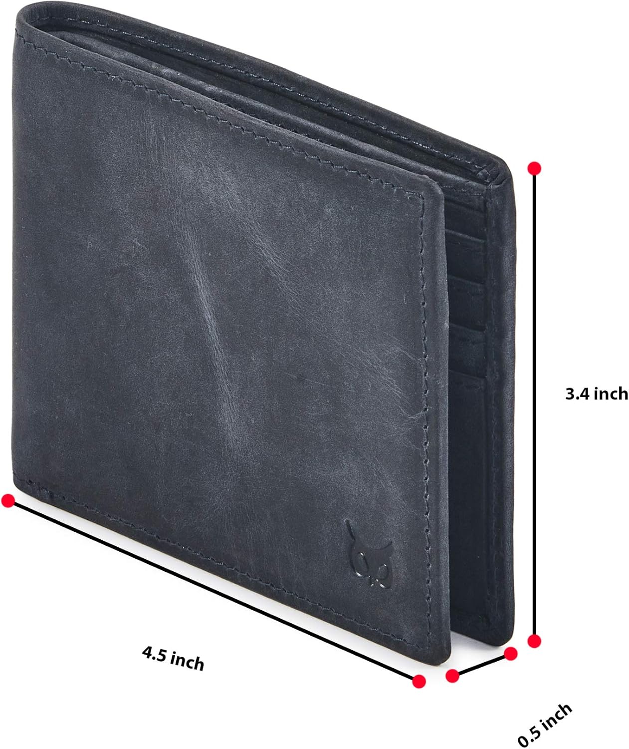 Real Leather Mens Bifold Wallet RFID Blocking Slim Minimalist Front Pocket - Thin & Stylish with ID Window in Gift Box (Crazy Horse, Navy)