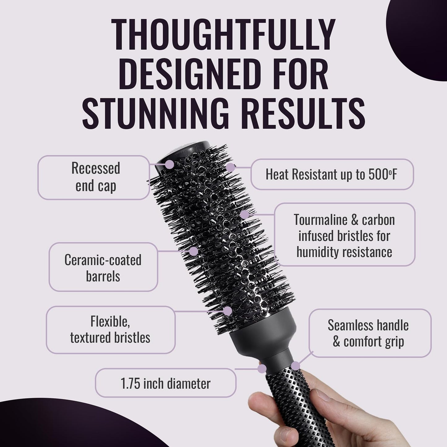 ERGO Ceramic Ionic Round Brush for Blow Out - Salon Quality Hair Brushes for Women - Roller Brush for Blow Drying, Wet and Dry Hair Styling, Volumizing Hair Care - ER43: 1.75"