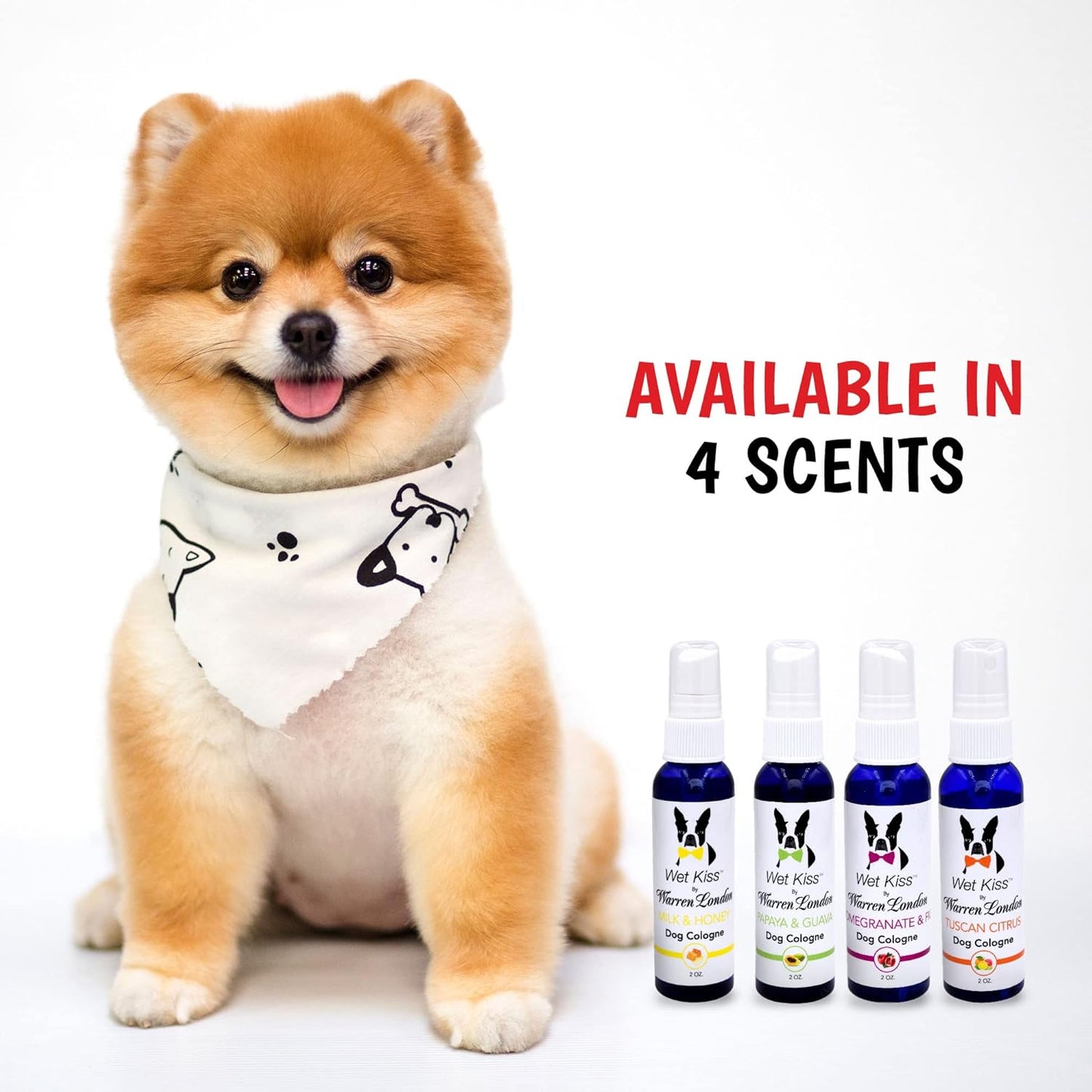 Warren London Wet Kiss Dog Cologne Spray – Milk & Honey | Pocket-Size 2 oz Odor Eliminator & Coat Freshener for Dogs & Cats