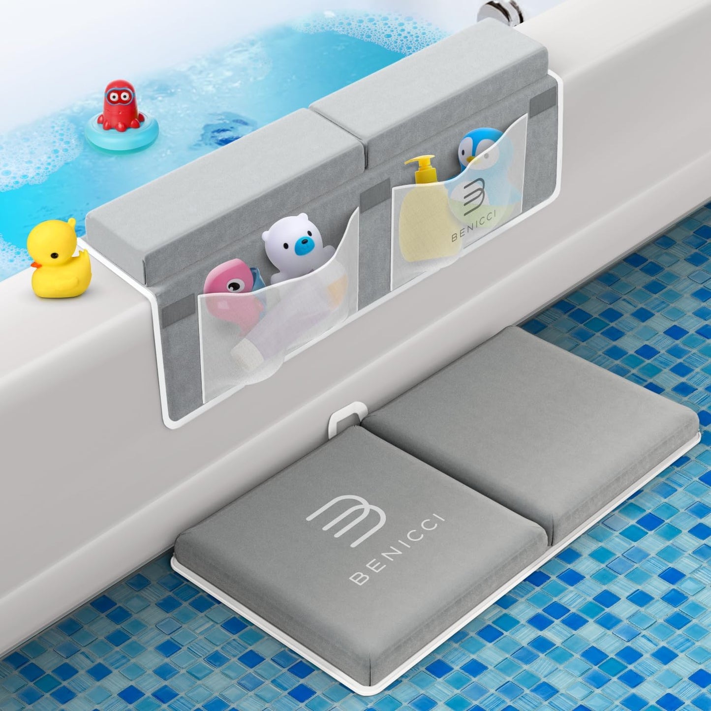 Benicci Comfortable Bath Kneeler and Elbow Kneeling Rest Pad for Baby Bathing Parents - Painless Foam Mat with Toy Organizer Pockets - Quick Drying, Foldable, Non-Slip for Baby and Toddler Bathing