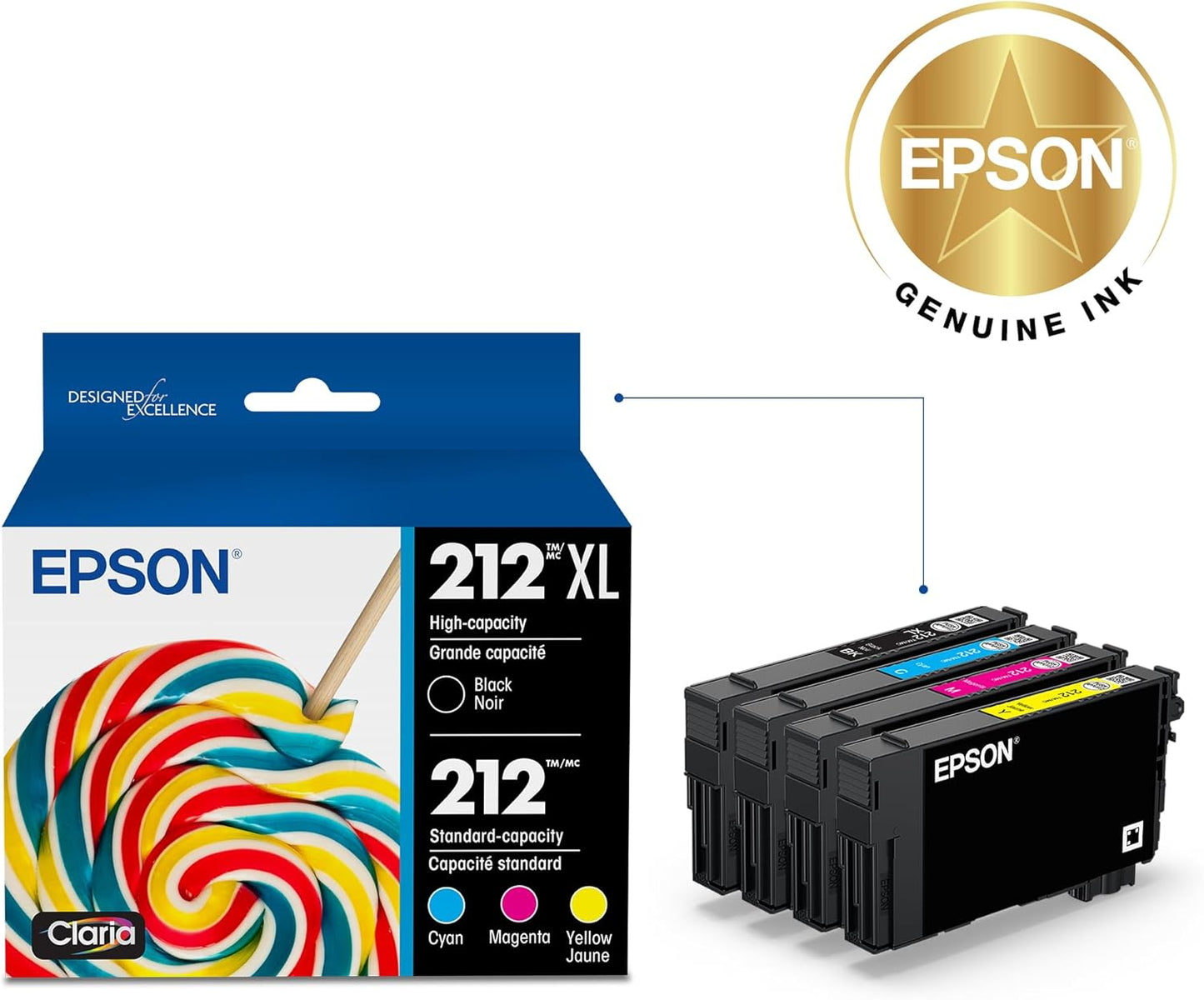 EPSON 212 Claria Ink High Capacity Black & Standard Color Cartridge Combo Pack (T212XL-BCS) Works with WorkForce WF-2830, 2850 and Expression XP-4100, 4105