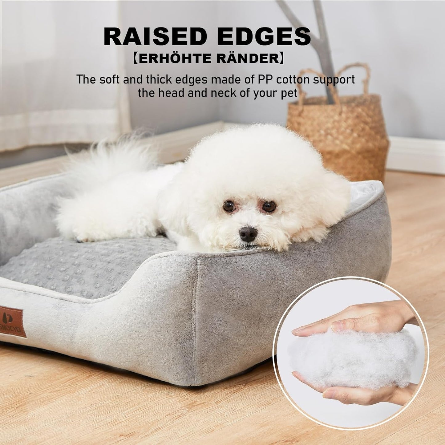 Small Dog & Cat Bed, Washable Cushion,Cover Removable, Pet Sofa with Raised Edges, Fluffy Cat Bed with Nubs, Grey