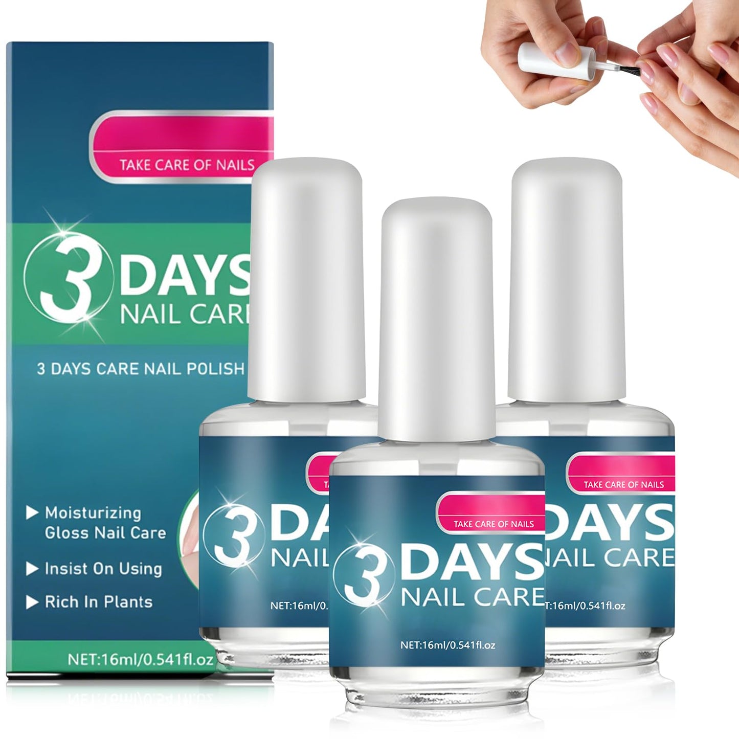 3 PCS 3 Days Nail Care, Keratin Amino Acid Nail Care, for Strengthening & Hydration, Treatment for Dry, Weak, Fragile Nails(16ml)