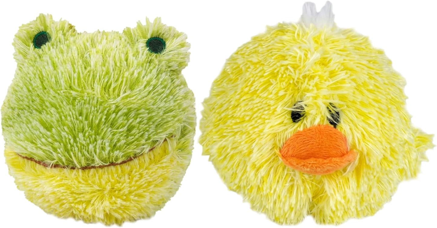 Pet Lou Chick and Frog EZ Squeaky Ball Dog Plush Toy, Twin Pack (4"), Durable Plush Dog Squeaker Toys, Stuffing-Free Pet Supplies for Small & Medium Dogs, Yellow
