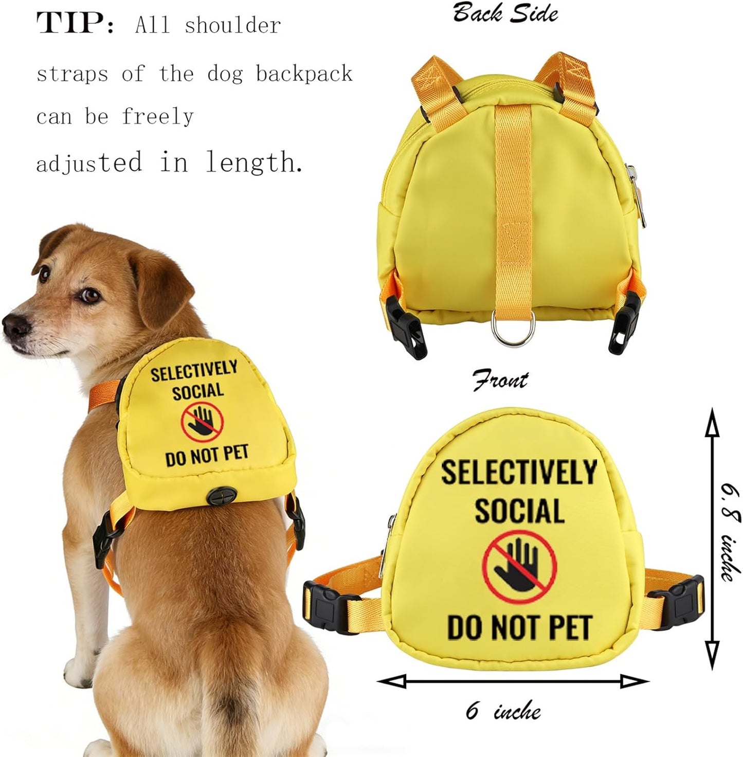 Social Anxiety Dog Travel Bag Selectively Social Do Not Pet Backpack Dog Walking Slogan Puppy Snack Storage (Selectively Social)