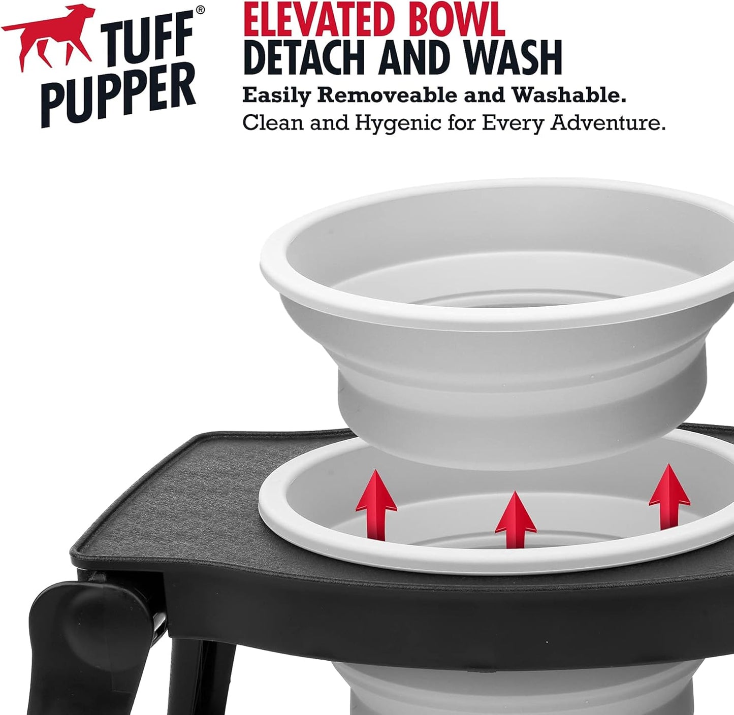 Tuff Pupper Elevated Dog Bowl - Single Raised Collapsible Travel Bowl Holds 80oz/12cups Food/Water