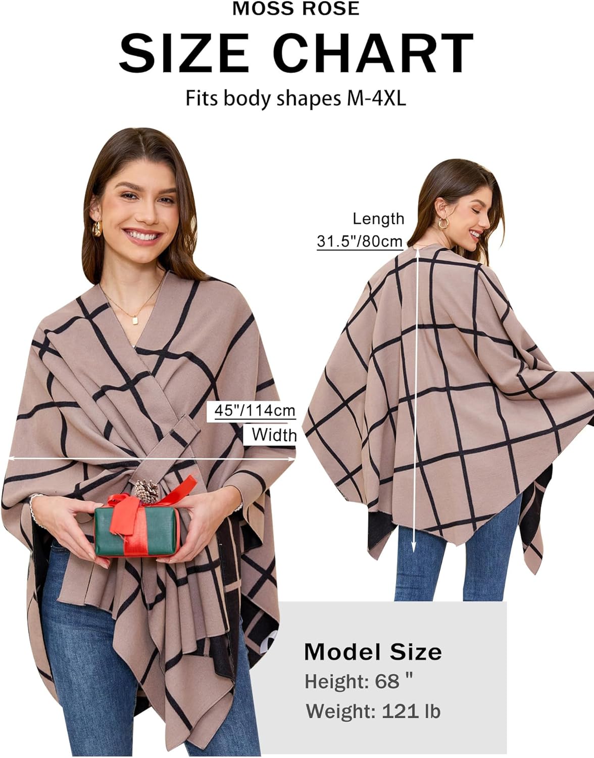 Moss Rose Women's Shawl Wrap Poncho Ruana Cape Open Front Cardigan Shawls for Spring Fall Winter