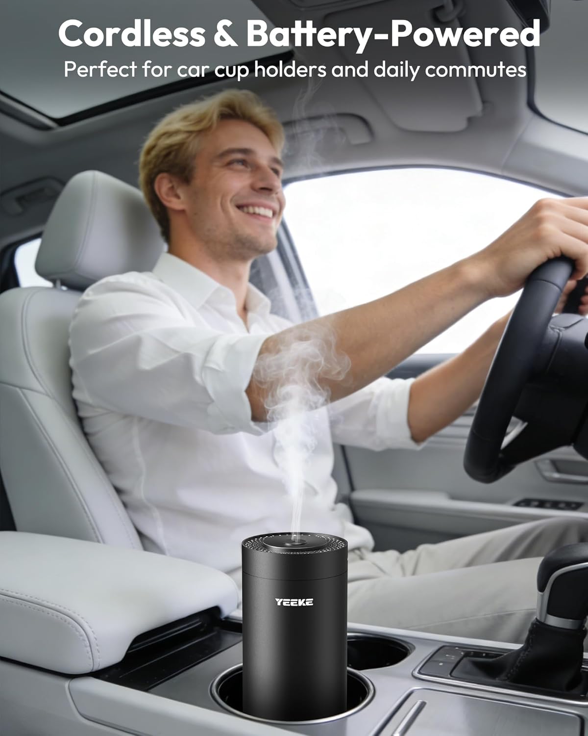 Waterless Essential Oil Diffuser, Car Diffsuer, Battery Powered Nebulizer with 3 Mist & Timer Modes, 20 mL Oil Capacity, Mini Scent Air Machine for Home, Office, Bedroom & Car, Black