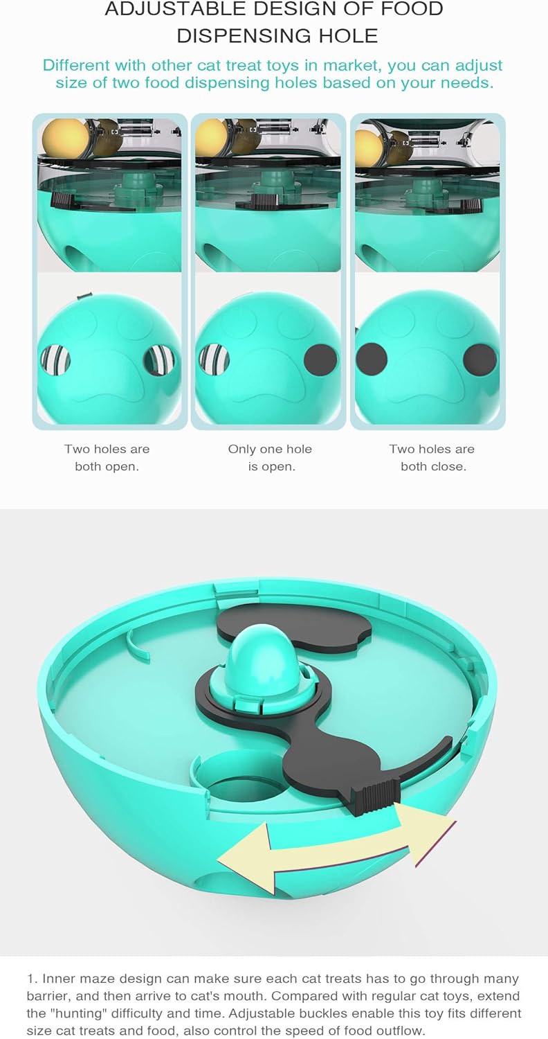 Premium Cat Treat Dispensing Toy, Wobbler Interactive Cat Feeder with Teaser Wand, Adjustable Slow Feeder Ball for Indoor Cats, Kitten Entertainment & Mental Stimulation (Blue)