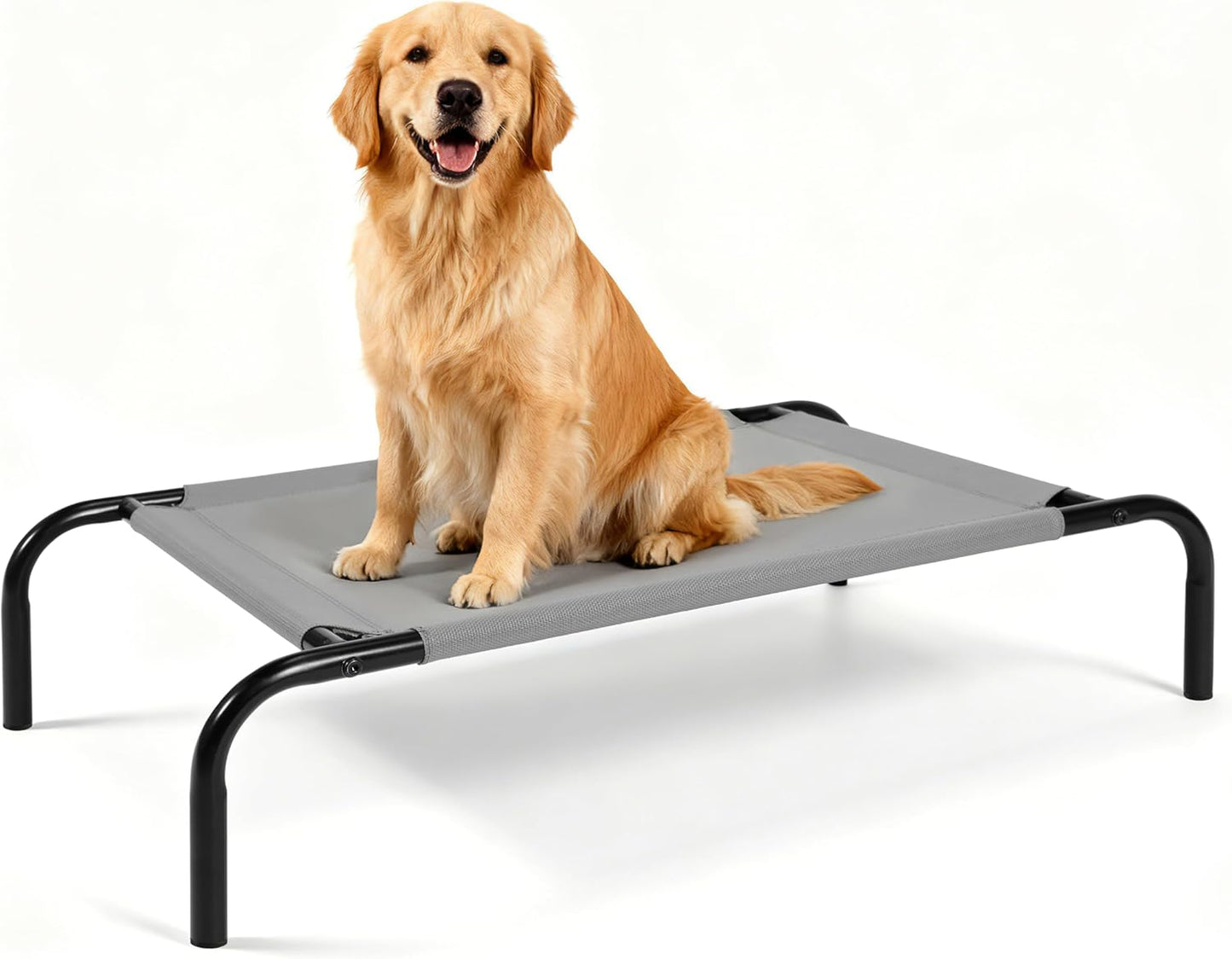 Elevated Dog Bed with Breathable Mesh Fabric, Raised Pet Cot with Airflow and Support, Durable and Easy to Clean (Grey, Large)