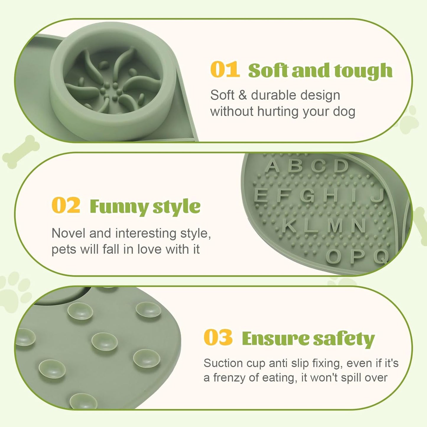 Silicone Slow Feeder Dog Bowls & Cat Bowls, 2 Cups Small Pet Food Bowl with Non-Slip Suction Base, Food-Grade Safe Puzzle Feeder for Small & Medium Dogs & Indoor Cats (Bowl & Lick Mat (Green))