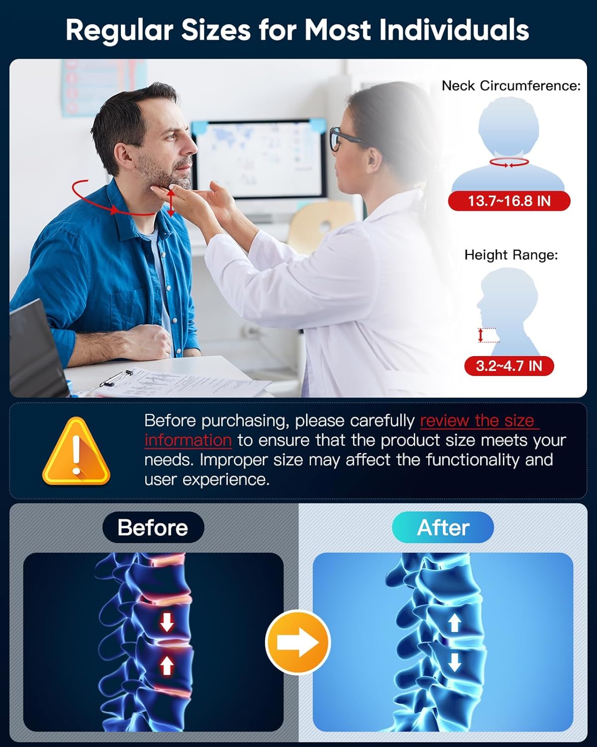 Cervical Traction Device with Air Collar: Inflatable Neck Stretcher for Pain Relief, Posture Correction, Spine Alignment, Reduce Disc Pressure - Targeted Traction for Daily Use