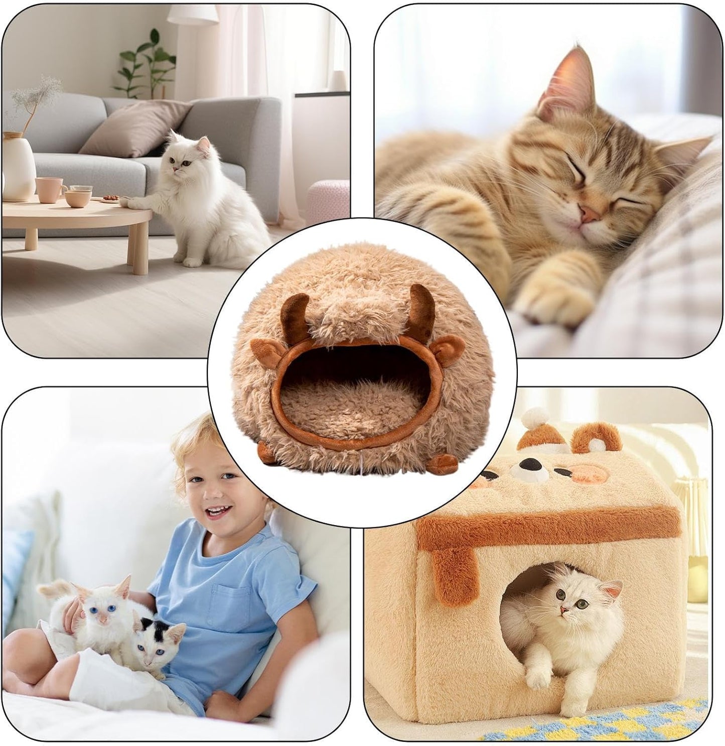 Cat Cave Bed for Indoor Cats, Winter Shaped Cat Cave, Semi Enclosed Indoor Cats Nest, Dog Tent Bed with Cover for Indoors and Outdoor Play, Pet Sleeping Space and Small Dogs