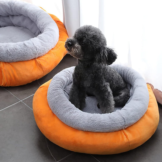Dog Bed, Cat Beds for Indoor Cats Pet Bed for Puppy Extra Soft & Machine Washable Round Soft Plush Cat Beds Round Comfortable Warming Pet Bed,Gray,M