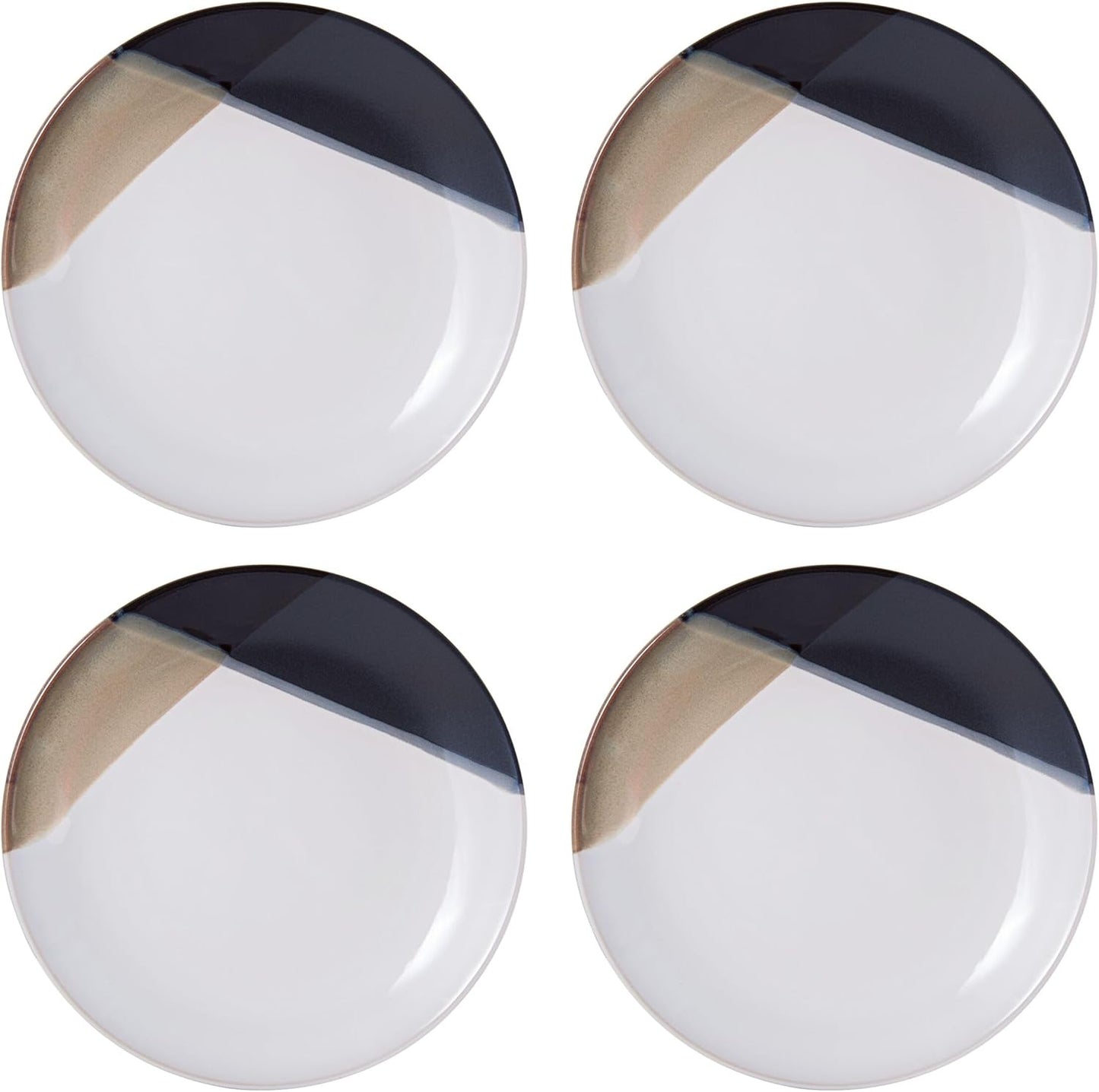 Gourmet Basics by Mikasa Caden 16-Piece Stoneware Dinnerware Set — Service for 4, Reactive Glaze, Black/Tan & White Finish, Microwave & Dishwasher Safe, Everyday & Formal Use