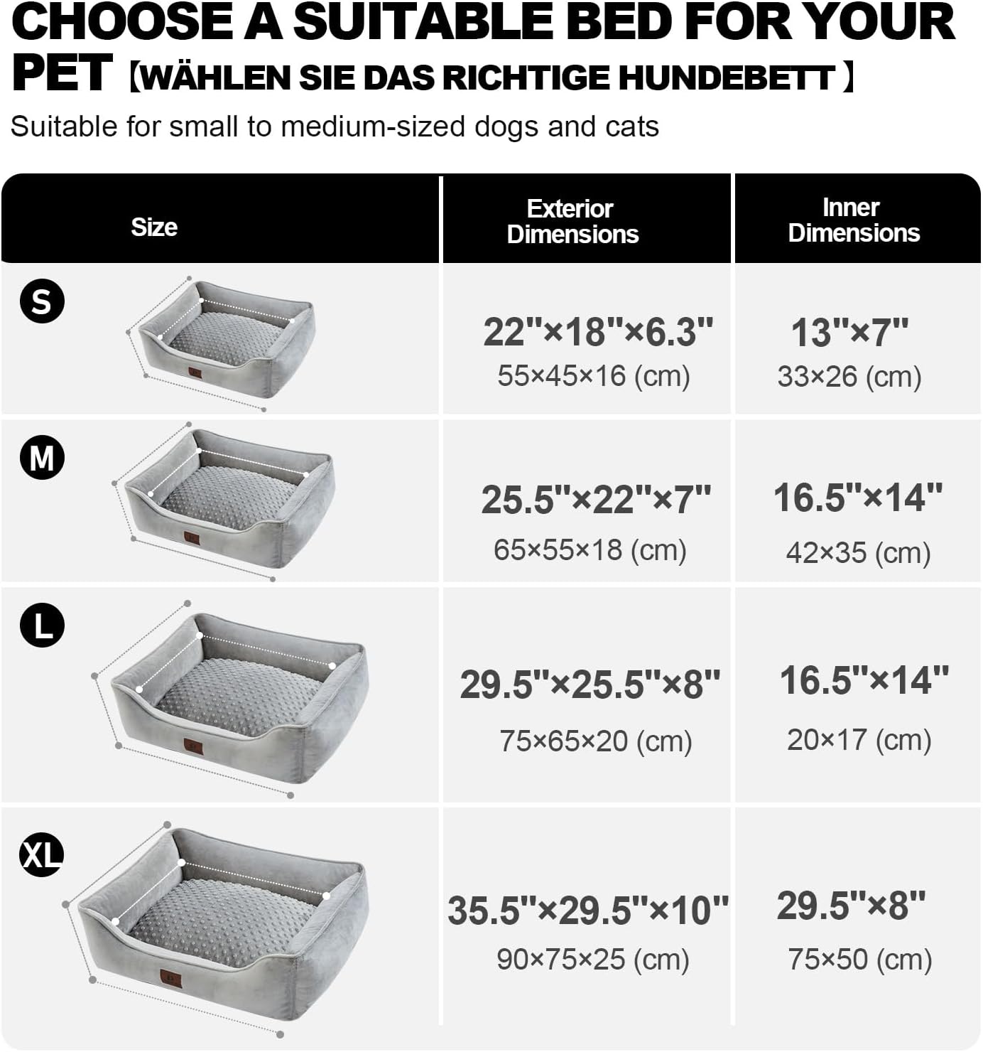 Small Dog & Cat Bed, Washable Cushion,Cover Removable, Pet Sofa with Raised Edges, Fluffy Cat Bed with Nubs, Grey
