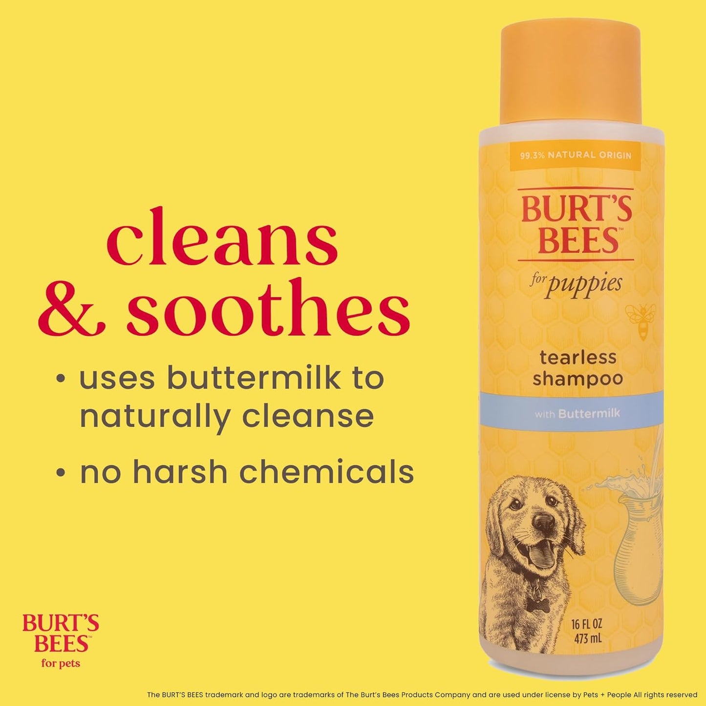 Burt's Bees for Pets Tearless Puppy Shampoo with Buttermilk and Flaxseed Oil, Gentle Dog Shampoo for Puppies 8+ Weeks, Fragrance Free Coat Cleanser with 95% Natural Origin Formula, 16 Fl Oz - 2 Pack