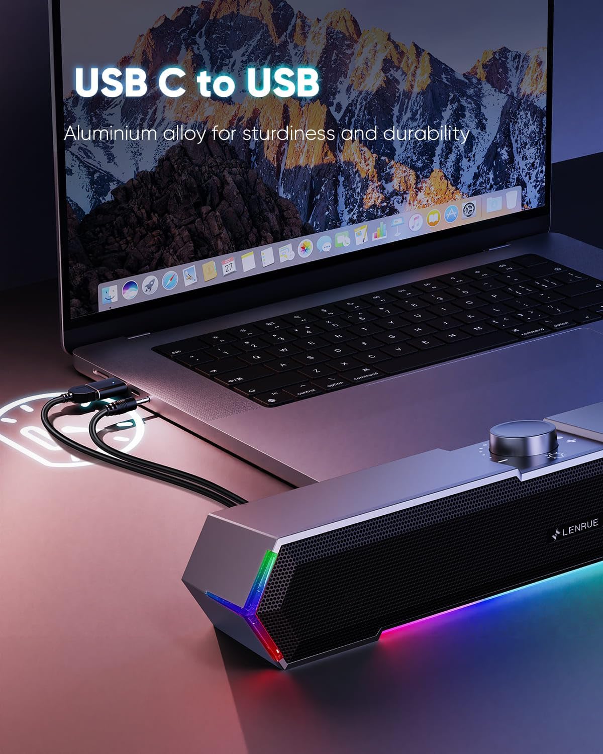 LENRUE G11 Computer Speakers for Desktop, Touch Lights PC Speakers with Surge Clear Sound, USB C/USB Powered for Computer Desktop PC Laptop Monitor