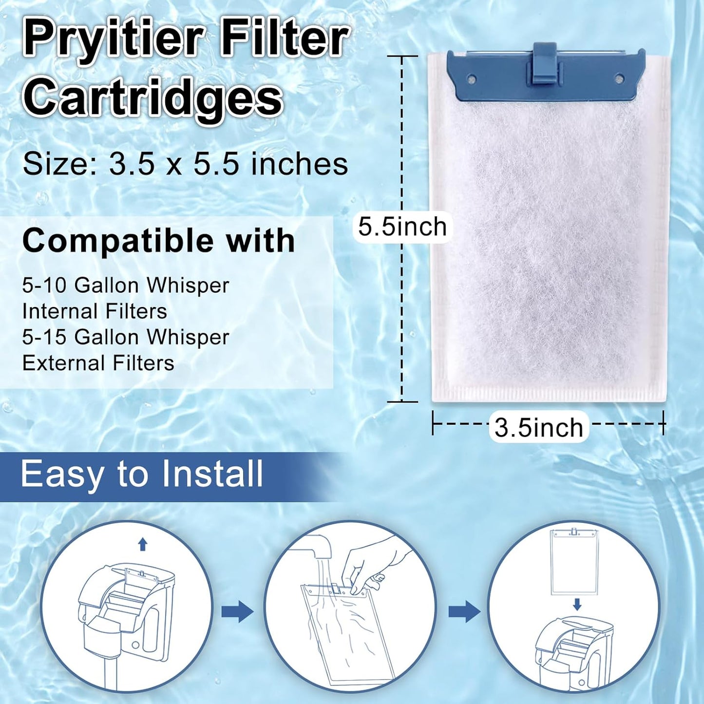 10 Pack Filter Cartridge Compatible with Whisper Bio-Bag Filters 10i/IQ10/PF10, Medium Replacement Filter Cartridges for Aquariums Compatible with ReptoFilte 20 gallons (90 GPH)